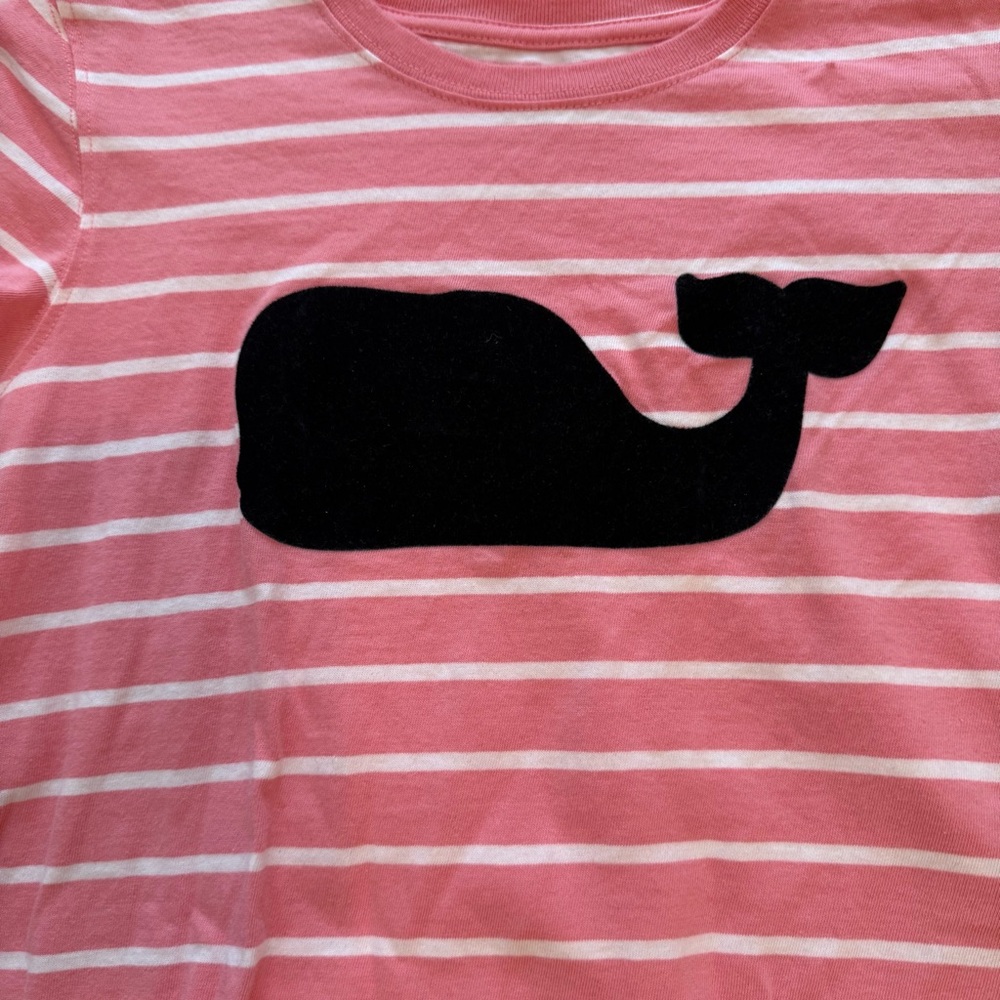 Youth Vineyard Vines Pink and White Short Sleeve Tee with Whale Logo - Picture 2 of 4